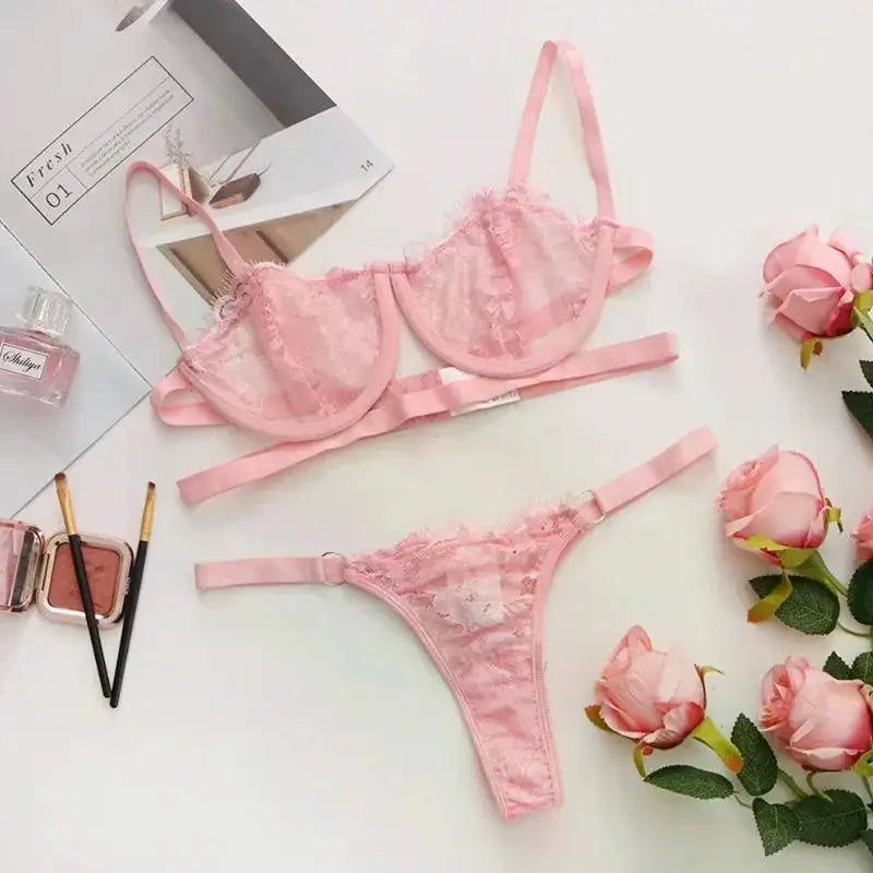 Sexy Lace Embroidered Transparent Lingerie Set