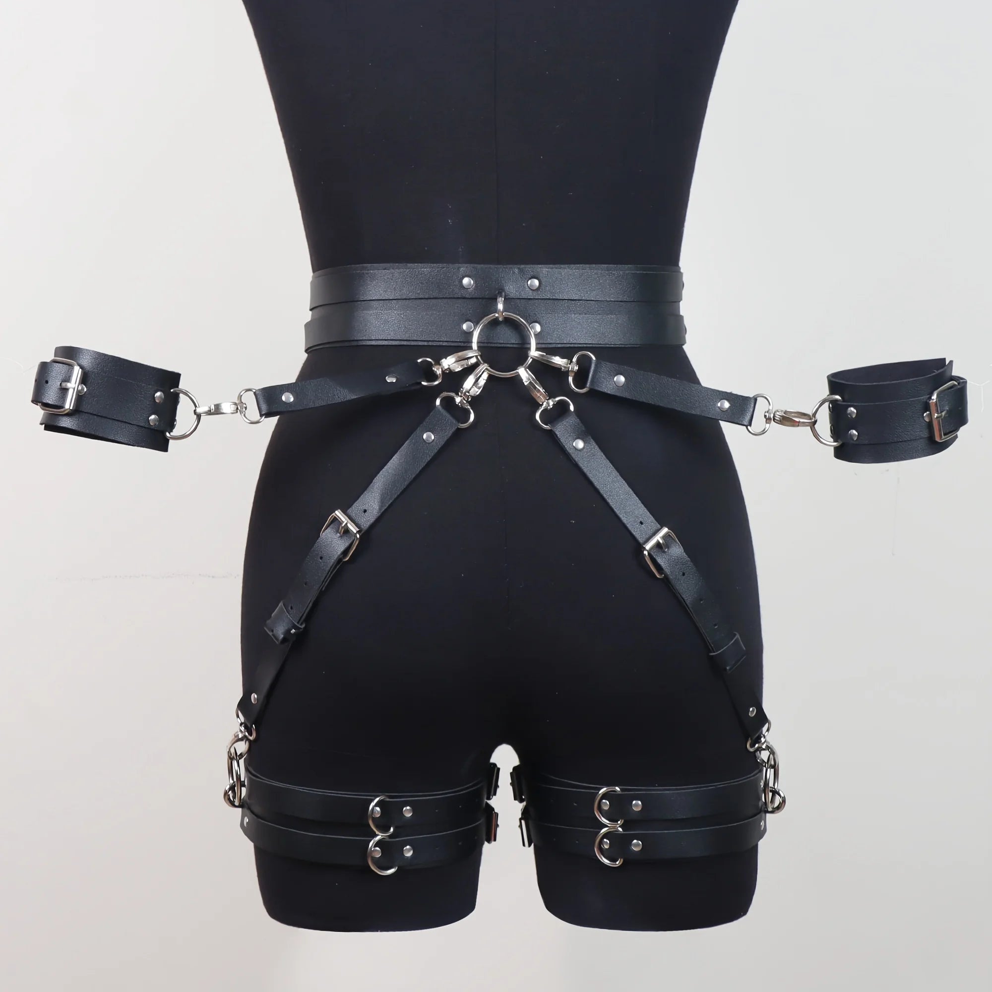 Band PU Leather Women Wide Belt with Handcuffs