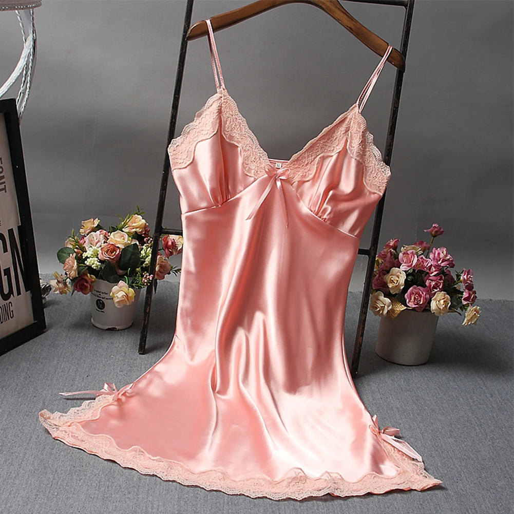 Summer Satin Lace Sleepwear Nightdress