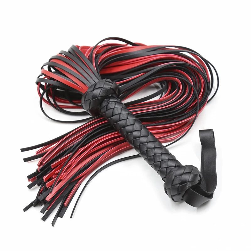 Genuine Leather Tassel Handle Flogger Equestrian Whips