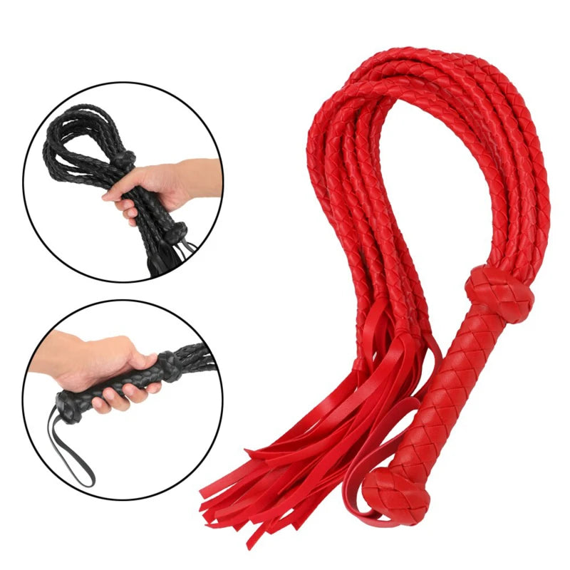 Genuine Leather Tassel Handle Flogger Equestrian Whips